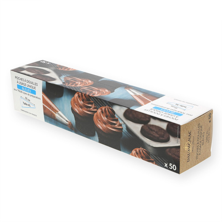 50 poches à douilles jetables bleues 55  cm - Daudignac