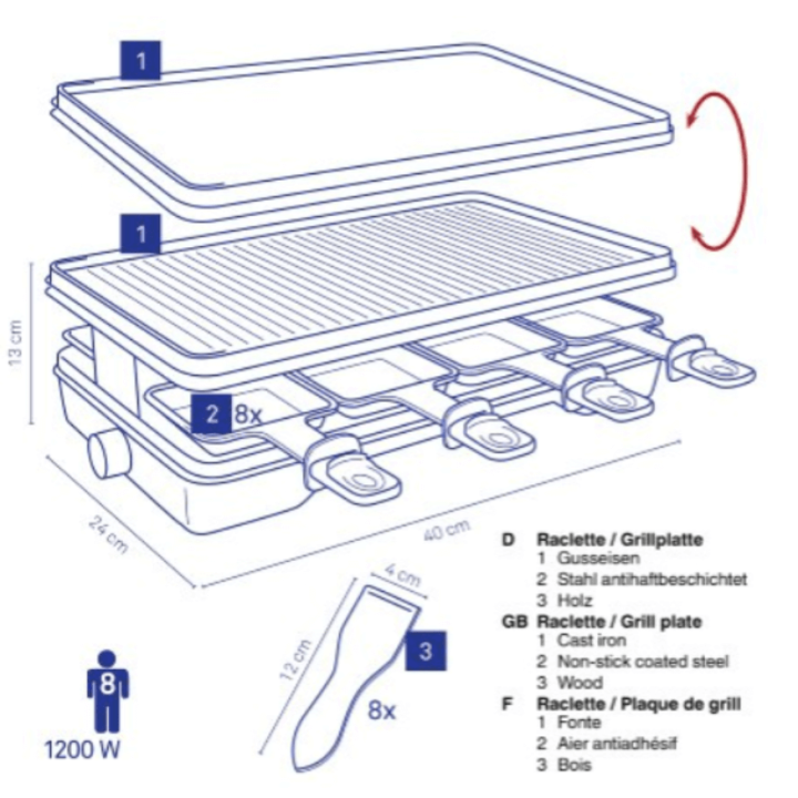 Appareil à raclette électrique avec fonte 8 personnes - Kela