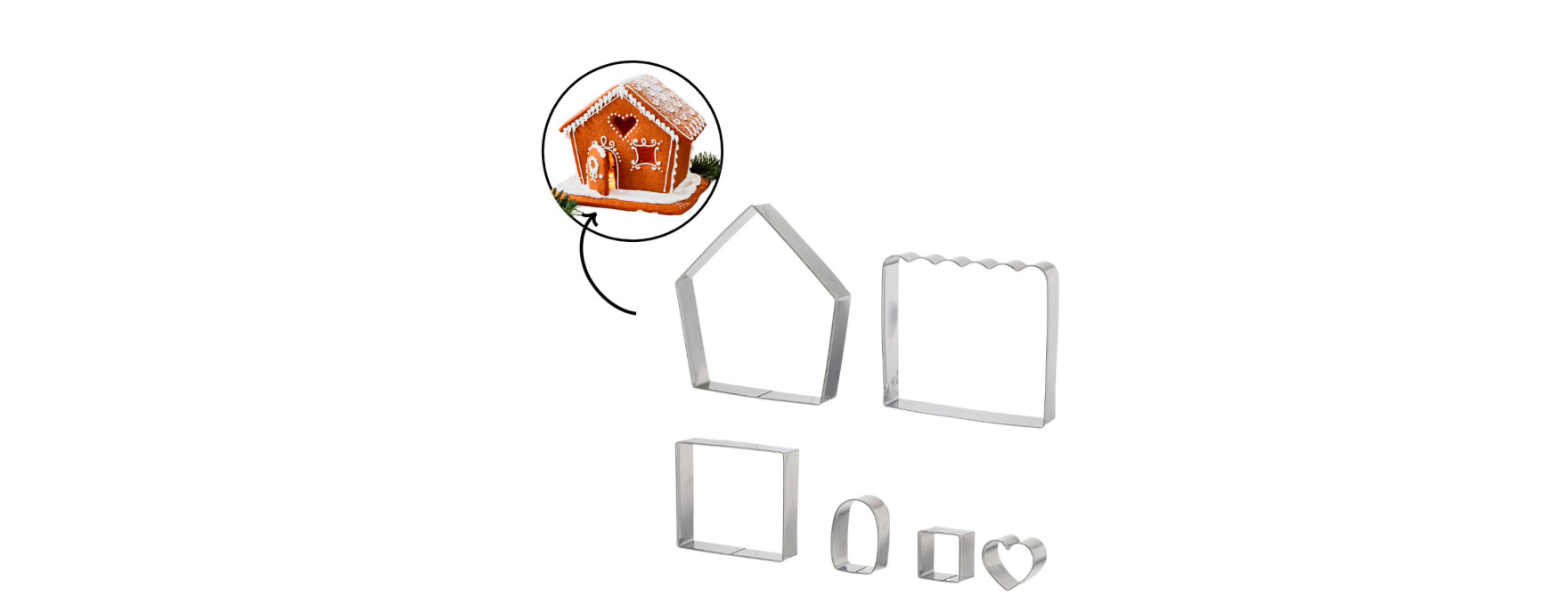 Set de 6 emporte-pièces en inox pour maison en pain d´épices