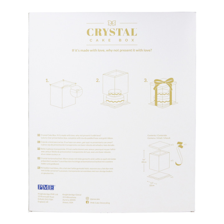Boîte à gâteaux vitrine Crystal avec ruban doré : 30x30x38 c