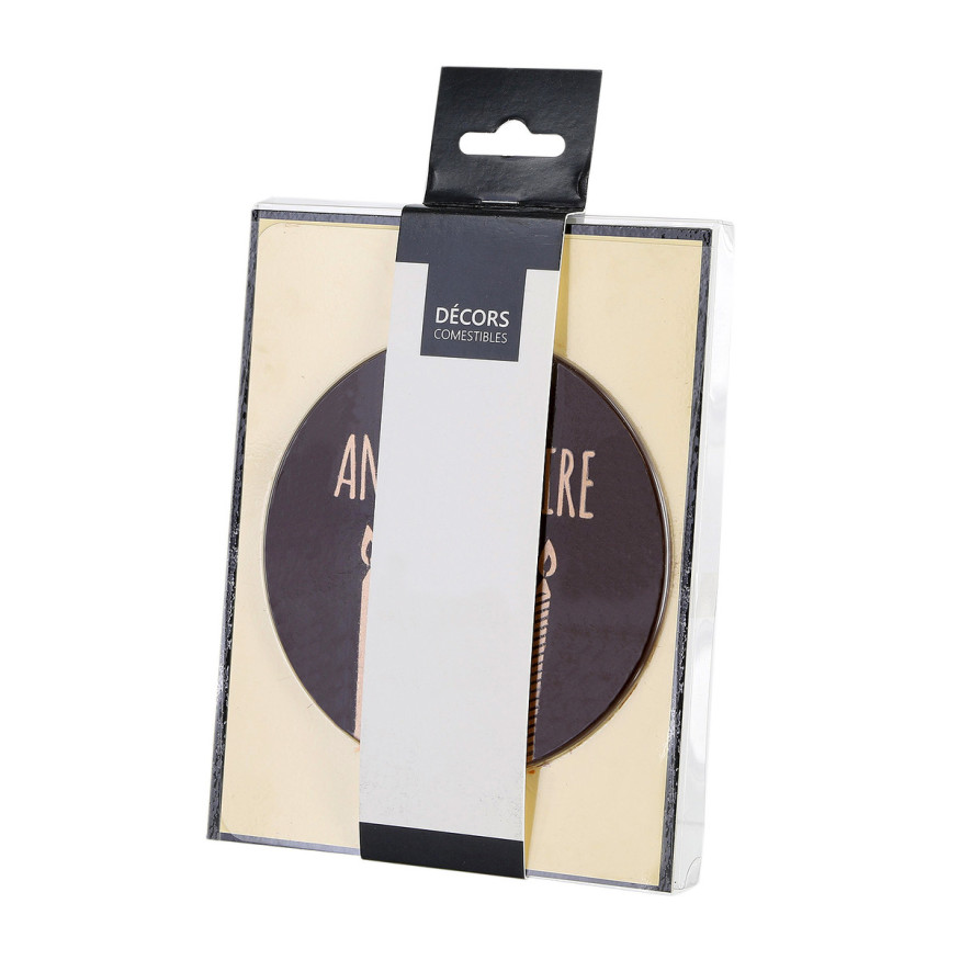Décor en chocolat : Plaque Joyeux Anniversaire noir et bronz