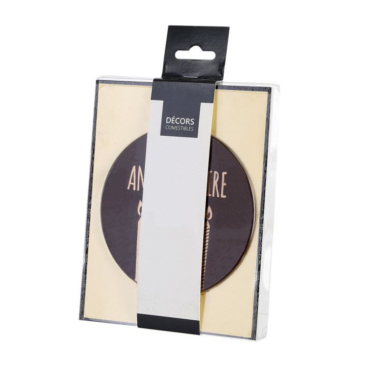 Décor en chocolat : Plaque Joyeux Anniversaire noir et bronz