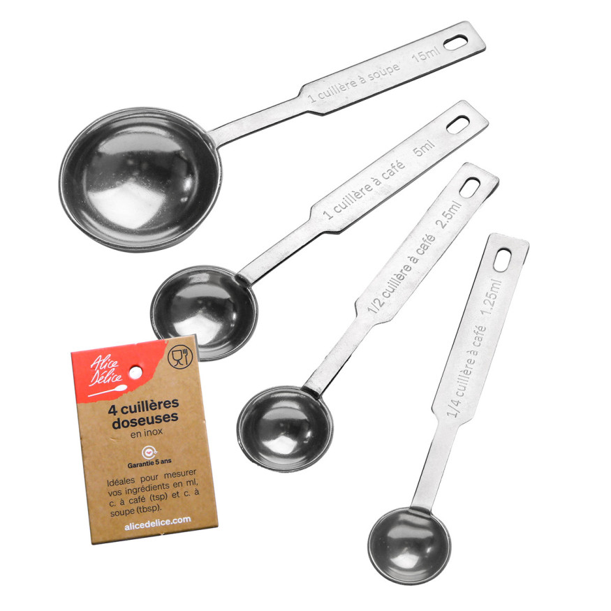 4 cuillères doseuses en inox – Accessoire pâtisserie Alice Délice