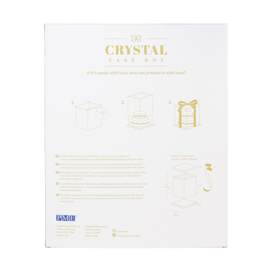 Boîte à gâteaux vitrine Crystal avec ruban doré : 25x25x33 c