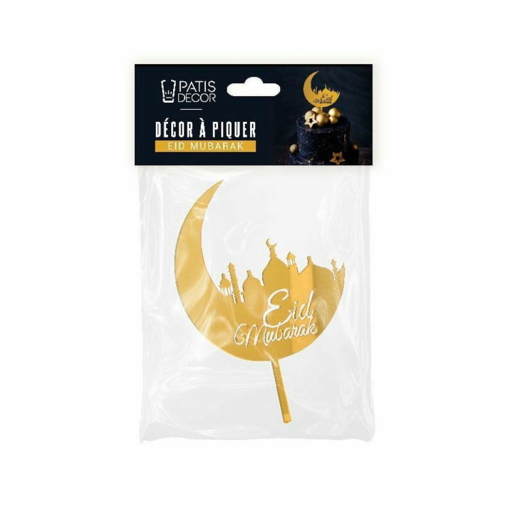 Décor de gâteau : cake topper Eid Mubarak doré 12  cm - Patis