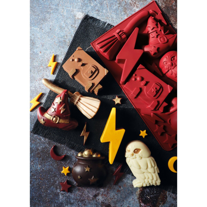 Moule en silicone 6 formes thème Sorcier : chouette. chapeau