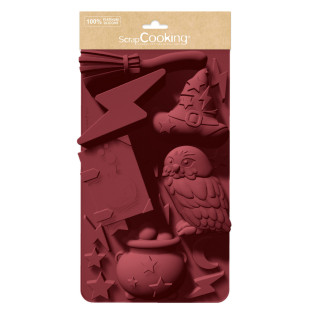 Moule en silicone 6 formes thème Sorcier : chouette. chapeau