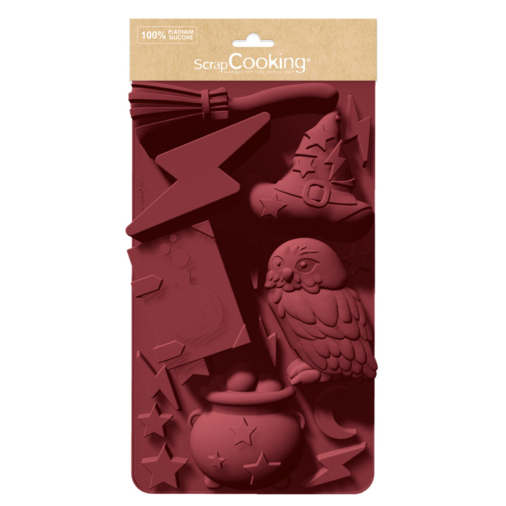 Moule en silicone 6 formes thème Sorcier : chouette. chapeau
