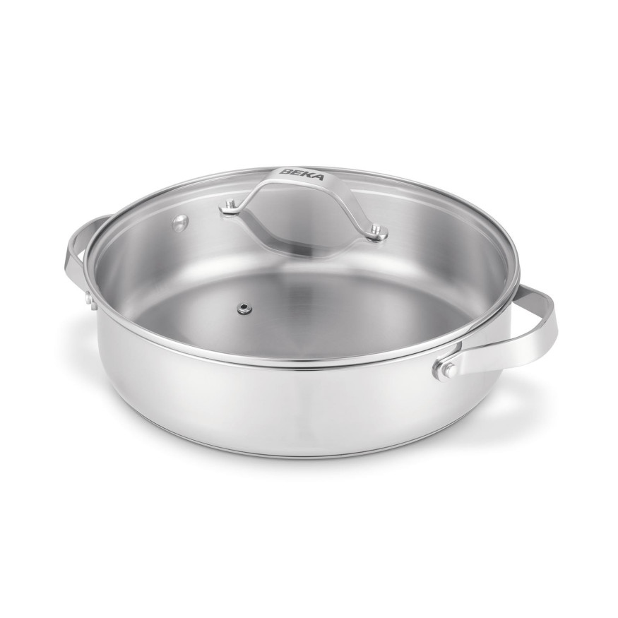 Sauteuse inox 28 cm avec couvercle verre – 2 anses Cicla Beka Sauteuse inox 28 cm avec couvercle verre – 2 anses Cicla Beka