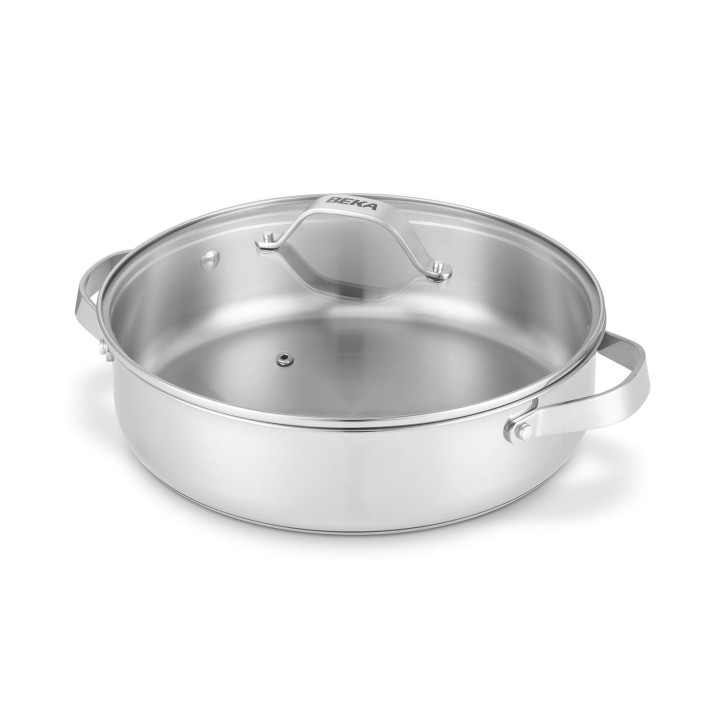 Sauteuse inox 28 cm avec couvercle verre – 2 anses Cicla Beka Sauteuse inox 28 cm avec couvercle verre – 2 anses Cicla Beka