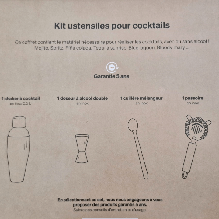 Kit pour cocktails inox – Coffret Alice Délice