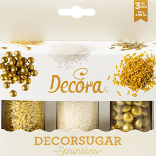 Décor Sprinkles Blanc et Or 85 g – Décora