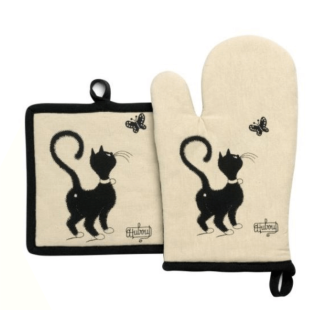 Lot gant + manique Dubout Chat Papillon beige – Winkler