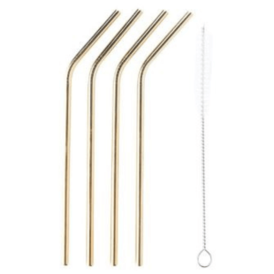 Pailles inox doré 20,5 cm – Set de 4 avec brosse