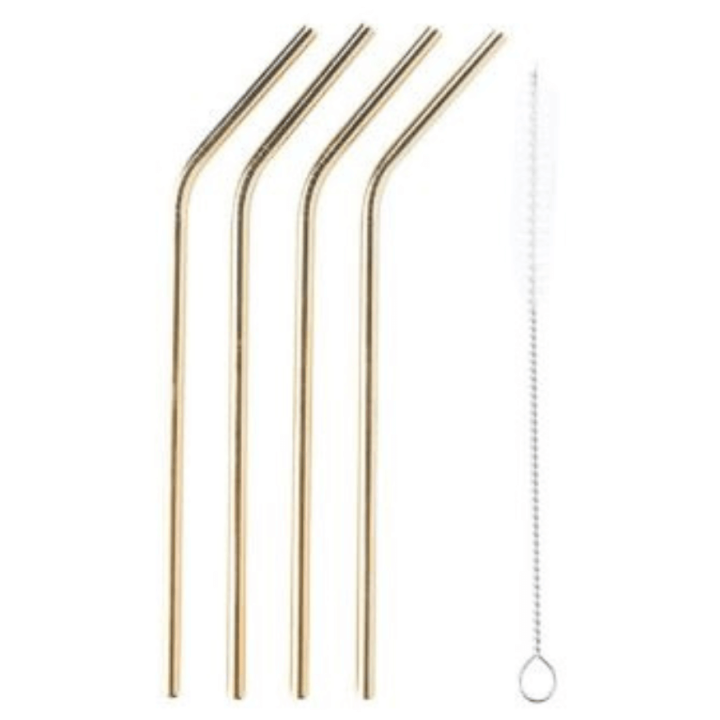Pailles inox doré 20,5 cm – Set de 4 avec brosse