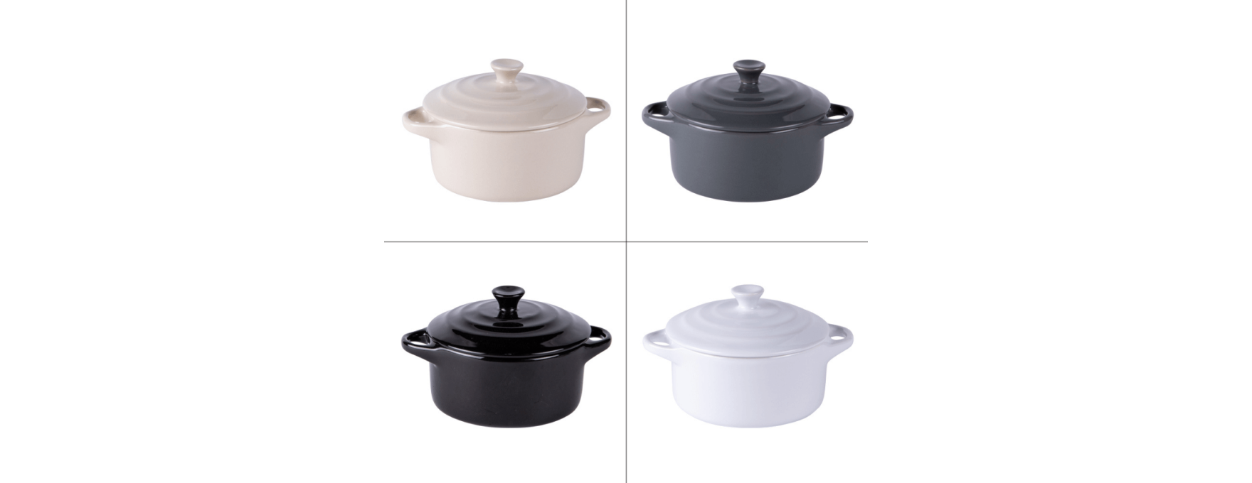 Lot de 4 mini-cocottes NEUVES « Saveur & Dégustation » en grés émaillé - Arts de la table