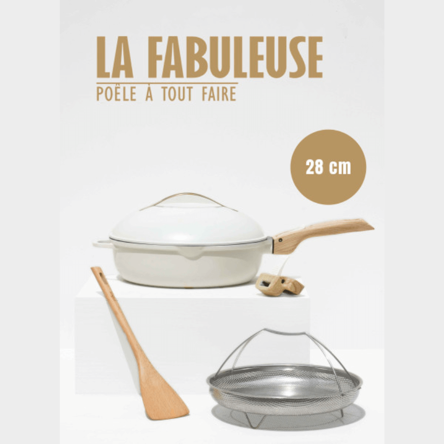 Poêle 8 en 1 La Fabuleuse 28 cm Meringue – Cookut sans PFAS