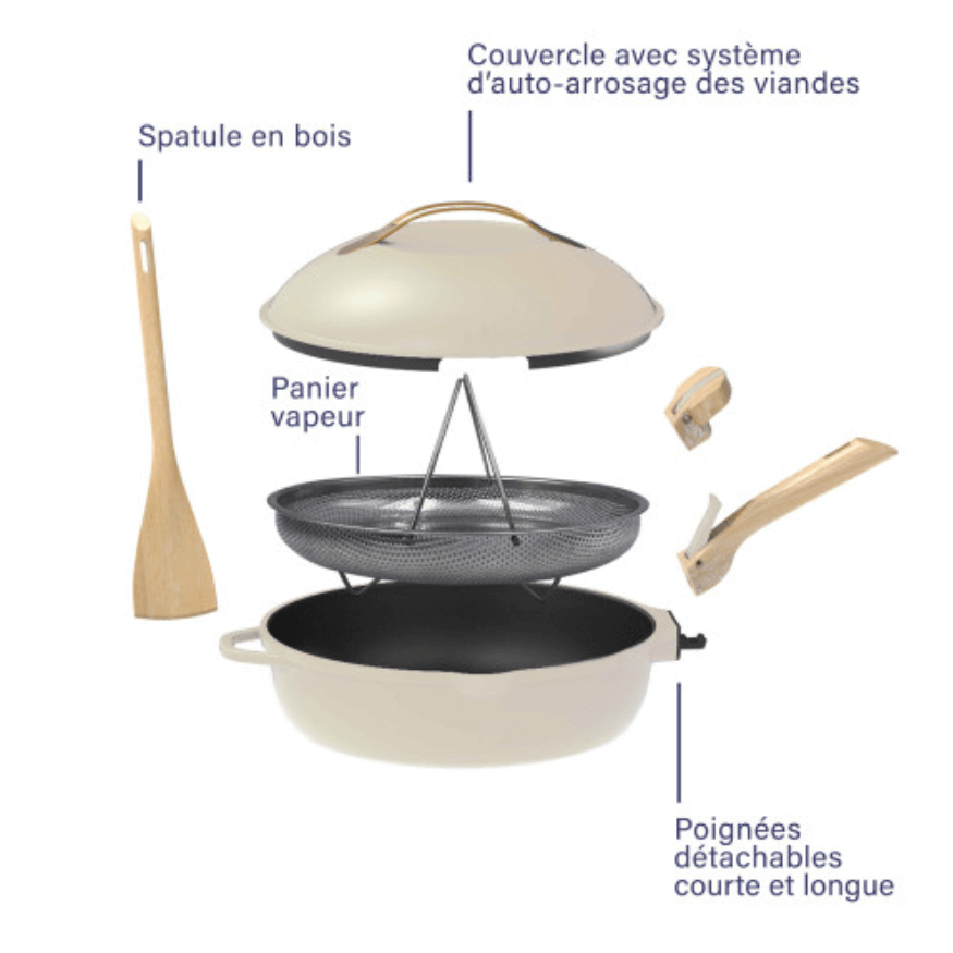 Poêle 8 en 1 La Fabuleuse 28 cm Meringue – Cookut sans PFAS