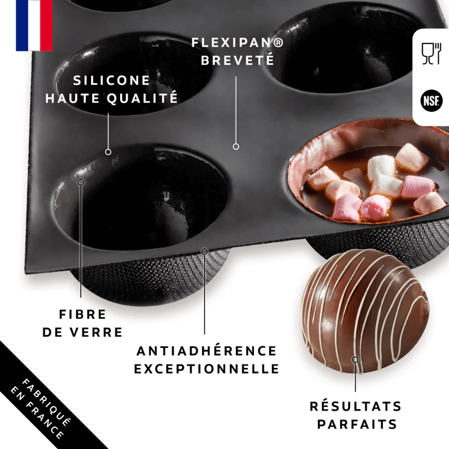 Moule en silicone et tricot de verre 6 demi-sphères 7 cm - F