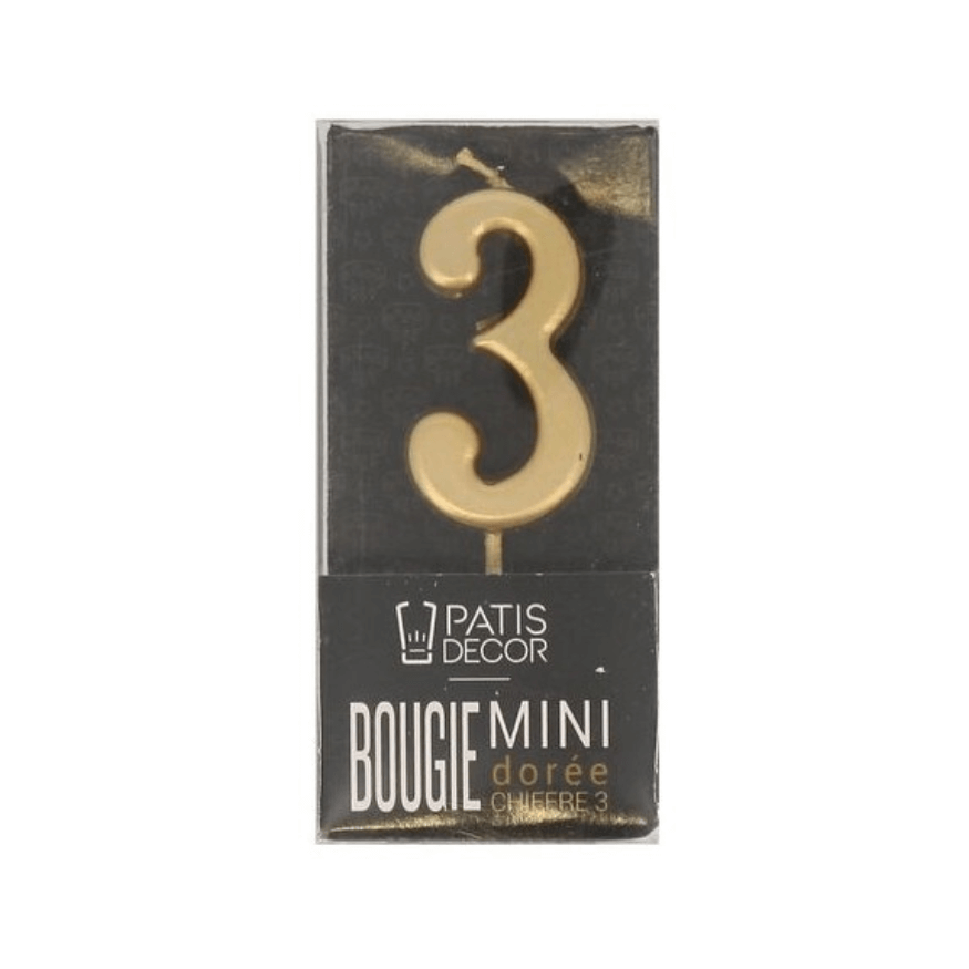 Bougie Anniversaire Dorée Chiffre 3 – Patisdecor – Élégance et Fête