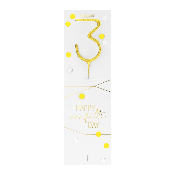 Bougie chiffre 3 dorée Happy Confetti – Wondercandle | Alice Délice