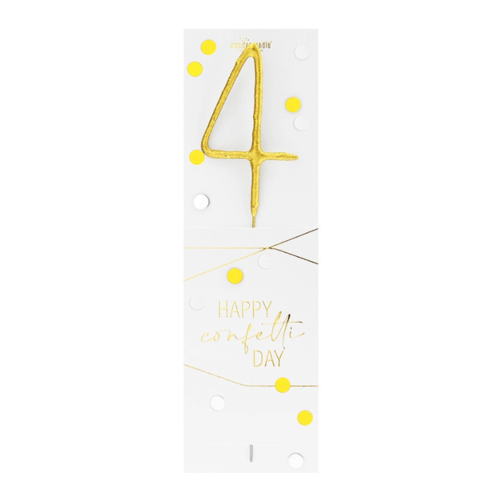 Bougie chiffre 4 dorée Happy Confetti – Wondercandle | Alice Délice