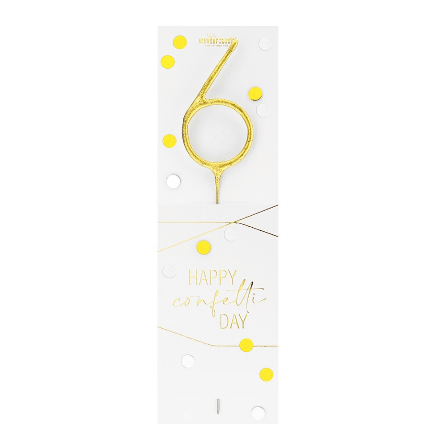 Bougie chiffre 6 dorée Happy Confetti – Wondercandle | Alice Délice