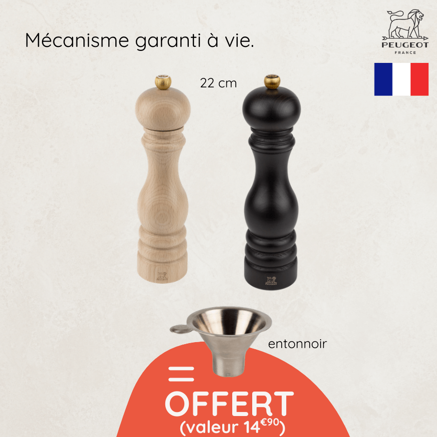 Duos moulins à sel & poivre Peugeot Paris 22 cm + entonnoir inox offert | Alice Délice