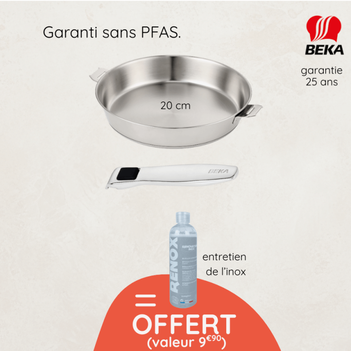 Poêle inox 20 cm avec poignée + produit d'entretien offert