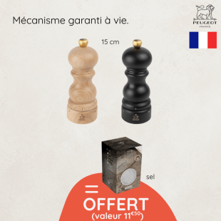 Duo moulins sel & poivre Peugeot Paris 15 cm + sel sec offert | Alice Délice