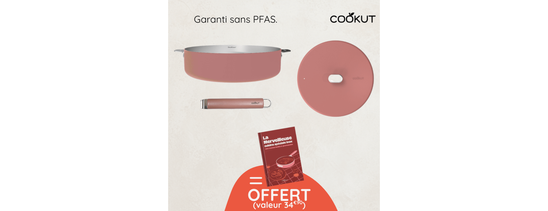 Sauteuse inox La Merveilleuse 28 cm guimauve + livre offert