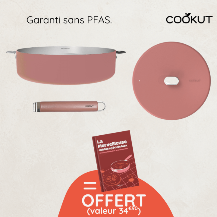 Sauteuse inox 28 cm La Merveilleuse guimauve Cookut + livre offert