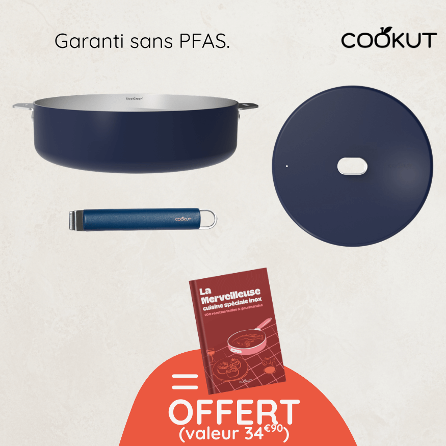 Sauteuse inox 28 cm La Merveilleuse Cookut myrtille + livre offert