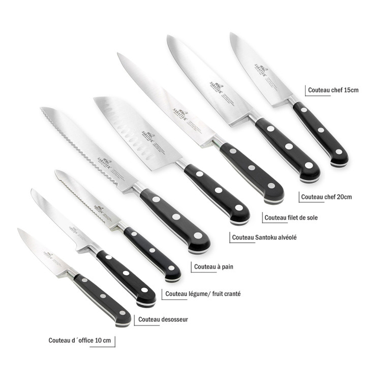 Set couteaux Sabatier forgé + aiguiseur offert | Précision & performance