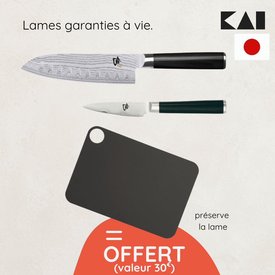 Couteaux indispensables damassés japonais + planche offerte