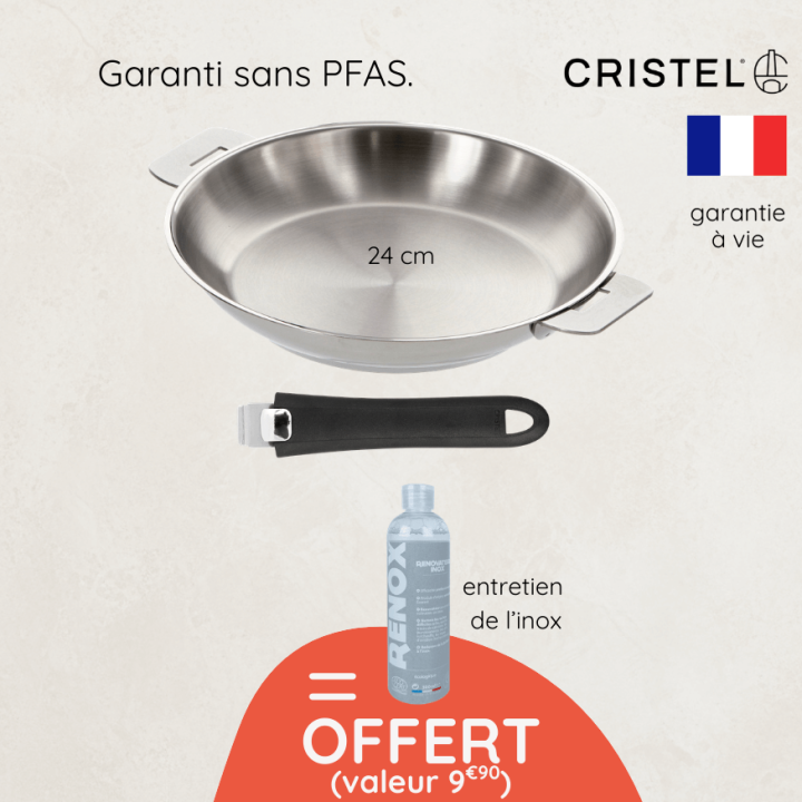 Poêle inox amovible Mutine 24cm + produit d'entretien offert