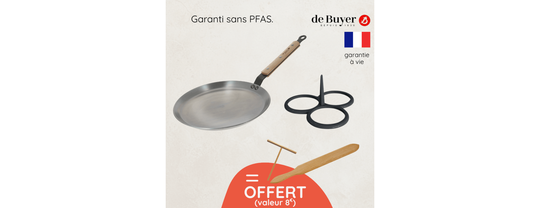 Crêpière acier 24 cm et moule pancakes + accessoires offerts