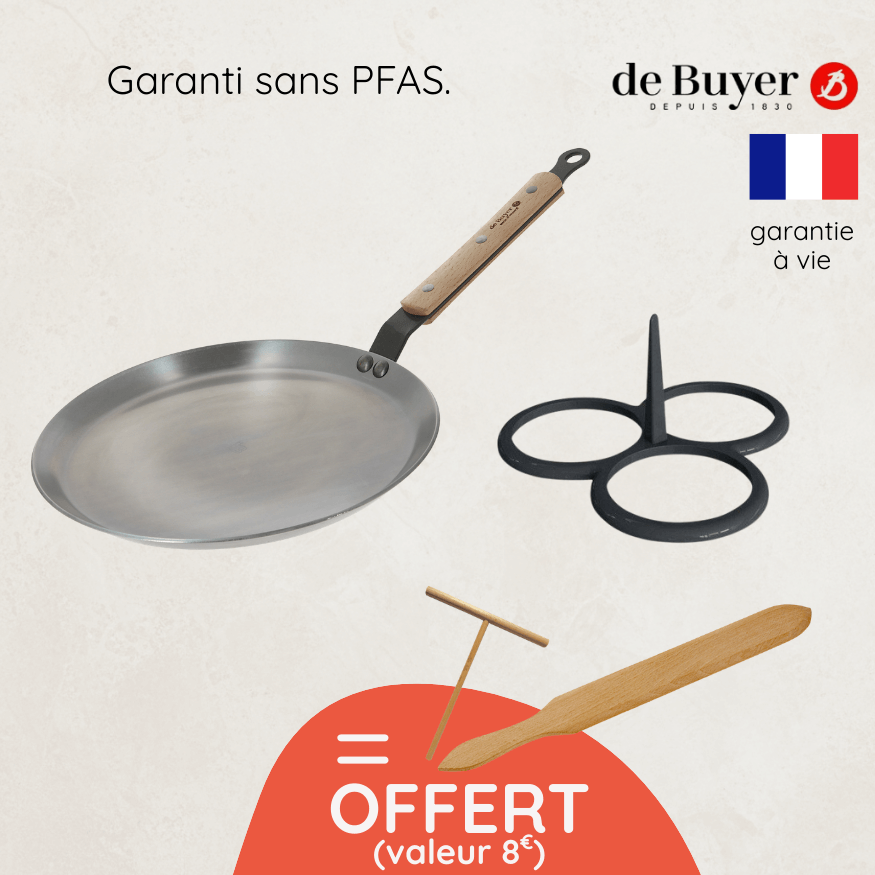 Crêpière acier 24 cm et moule pancakes + accessoires offerts