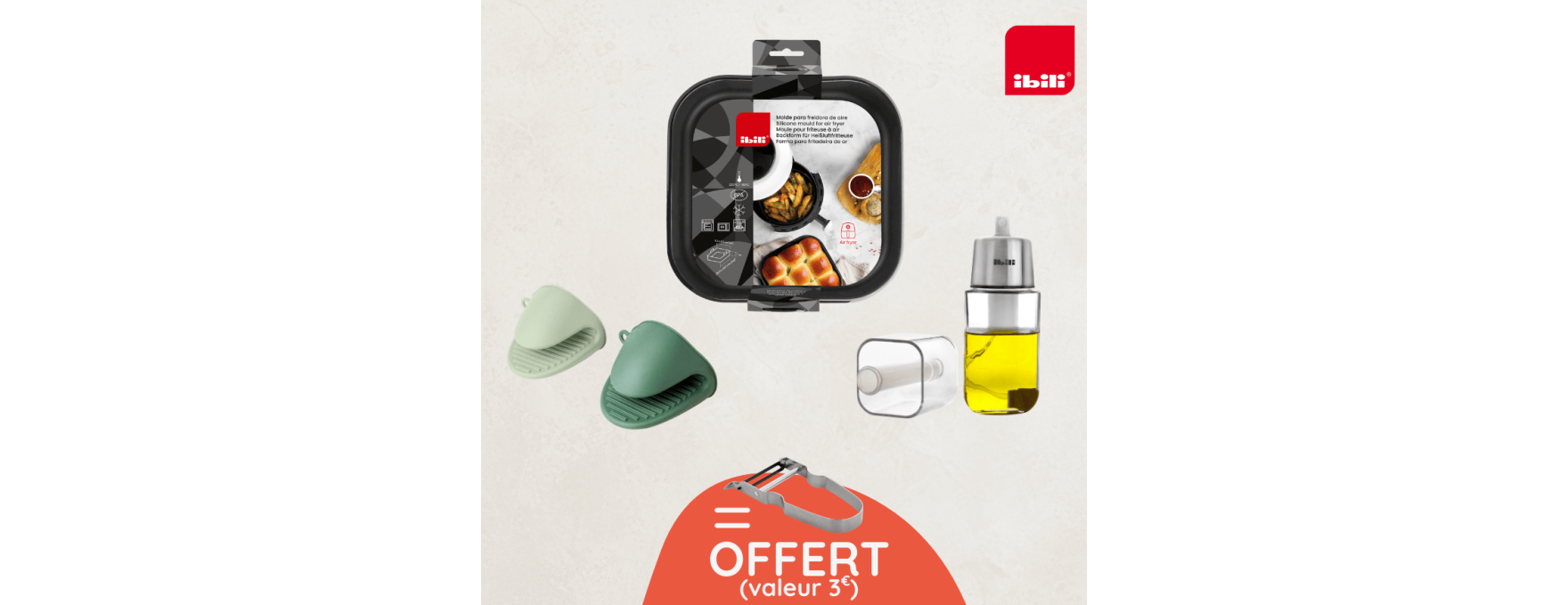 Moule silicone carré pour Airfryer + éplucheur offert