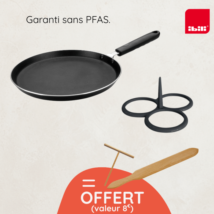 Crêpière revêtue 28cm et moule pancakes + accesoires offerts