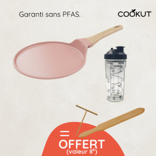 Crêpière revêtue guimauve 28 cm + accessoires offerts