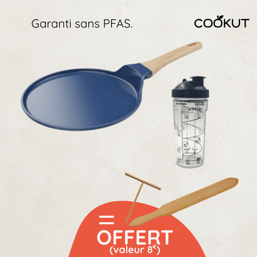 Crêpière revêtue myrtille 28 cm + accessoires offerts