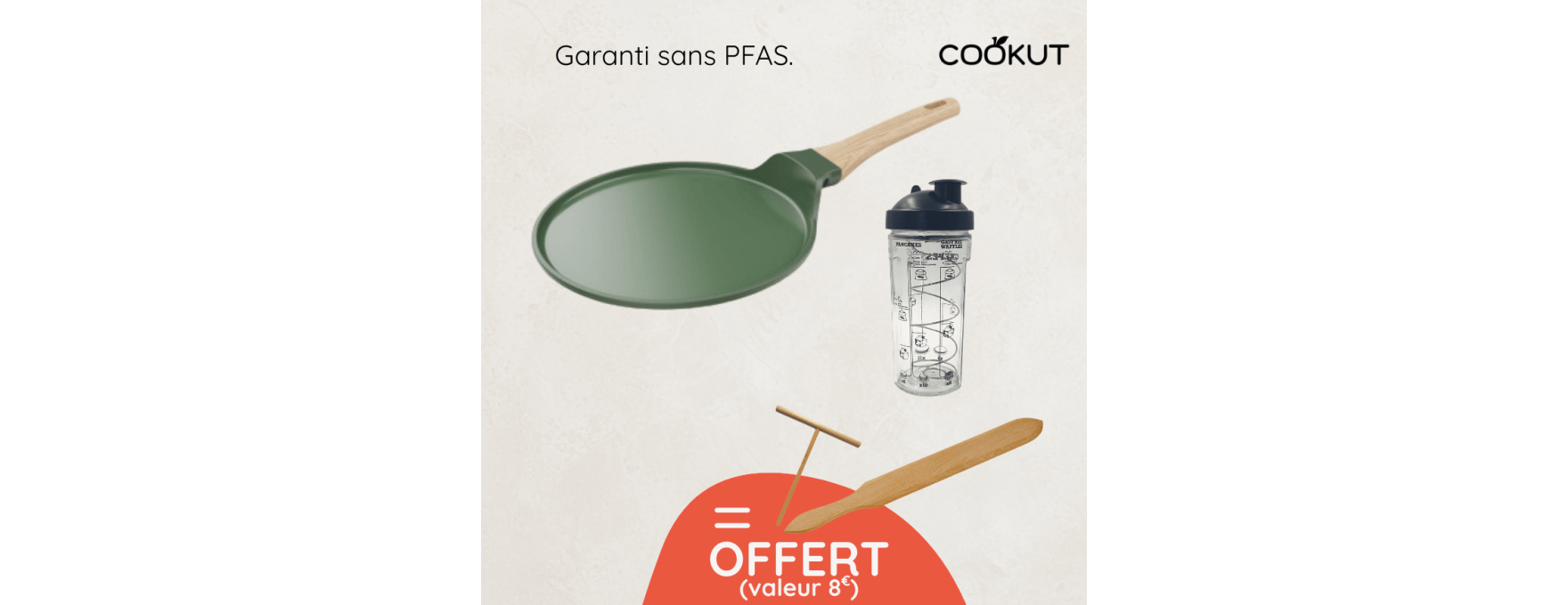 Crêpière revêtue fougère 28 cm + accessoires offerts