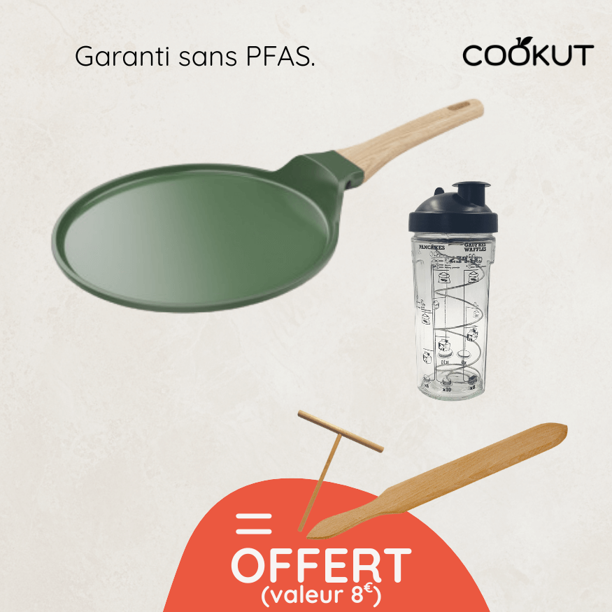 Crêpière revêtue fougère 28 cm + accessoires offerts