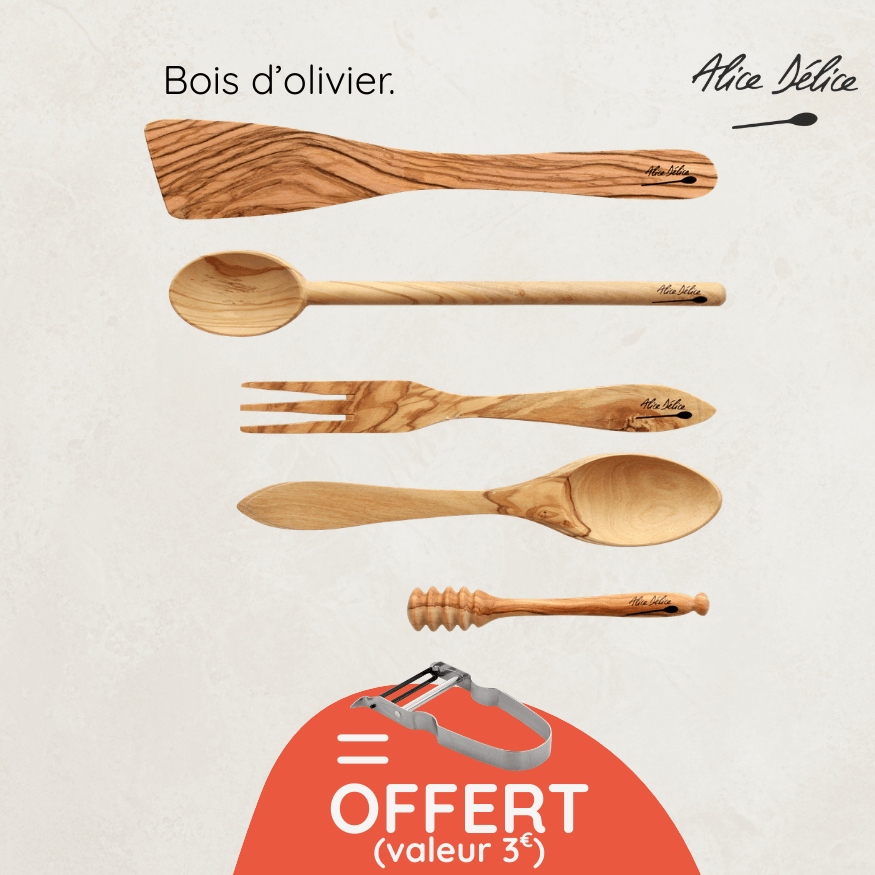 Ustensiles bois d’olivier Alice Délice + éplucheur offert | Cuisine élégante