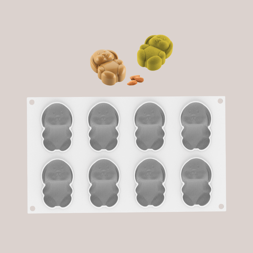 Moule en silicone Lapins x8 avec emporte-pièce – Silikomart | Pâtisserie créative