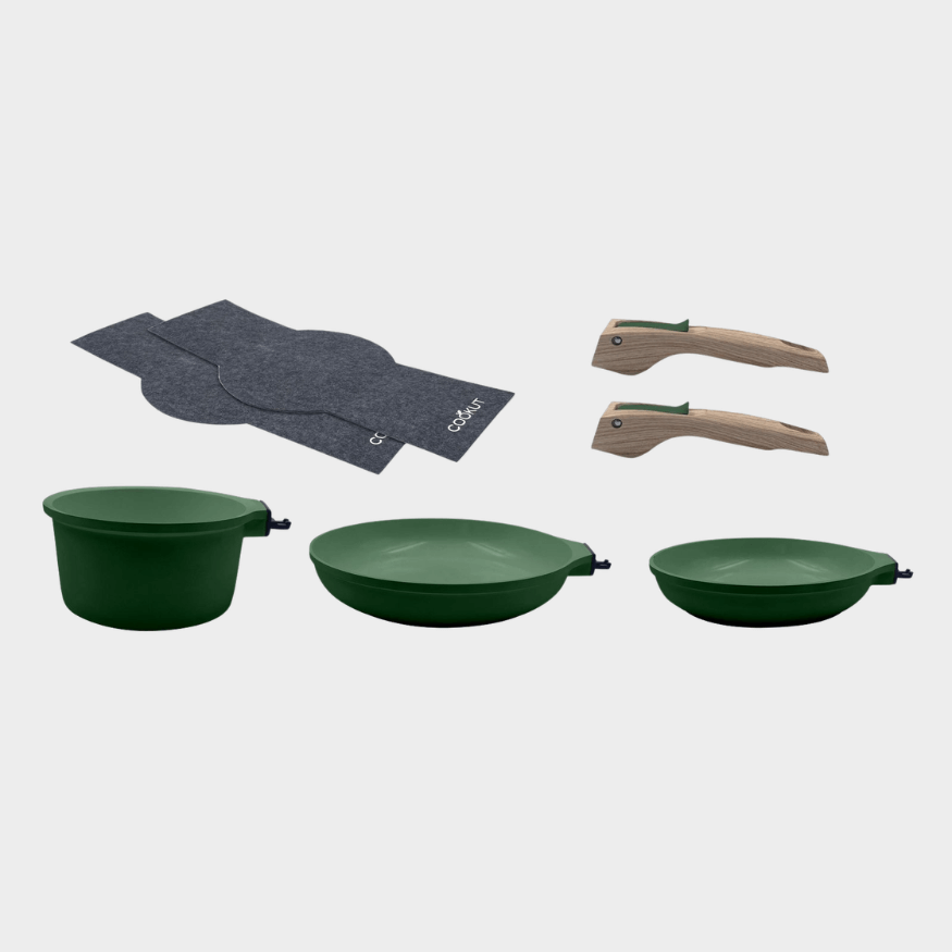 Trio poêles & casserole amovibles vert fougère – Cookut | Batterie de cuisson compacte
