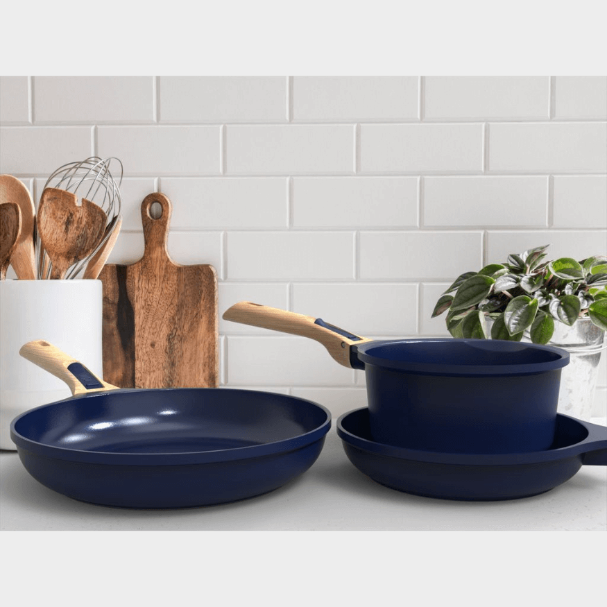 Trio poêles & casserole amovibles bleu myrtille – Cookut | Batterie pratique et modulable