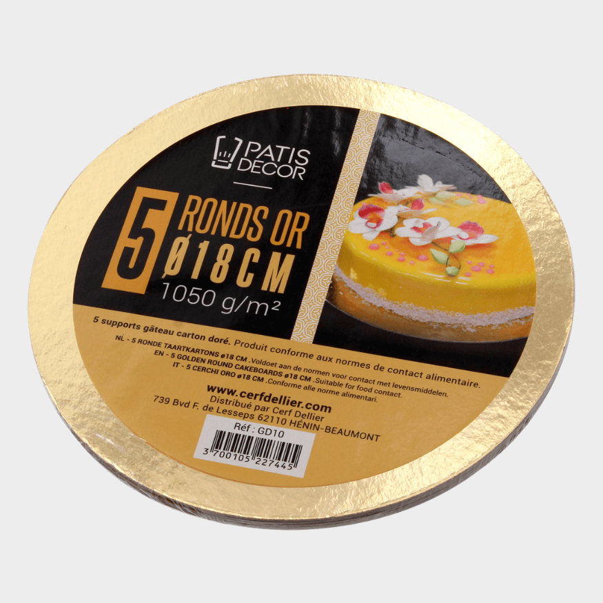 5 supports à gâteaux ronds dorés 18 cm – Gatodeco | Présentation festive