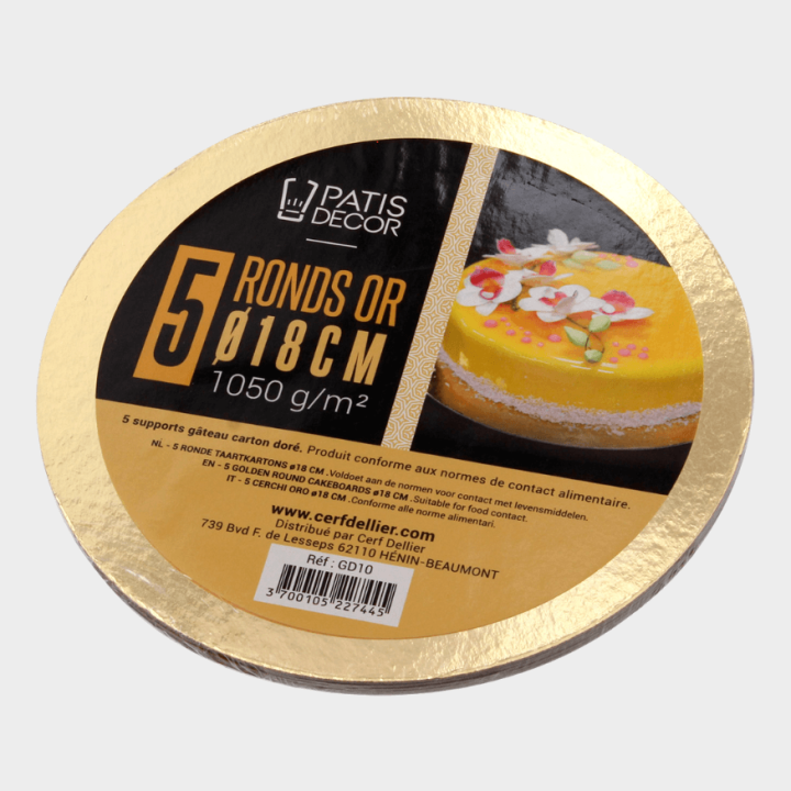 5 supports à gâteaux ronds dorés 18 cm – Gatodeco | Présentation festive
